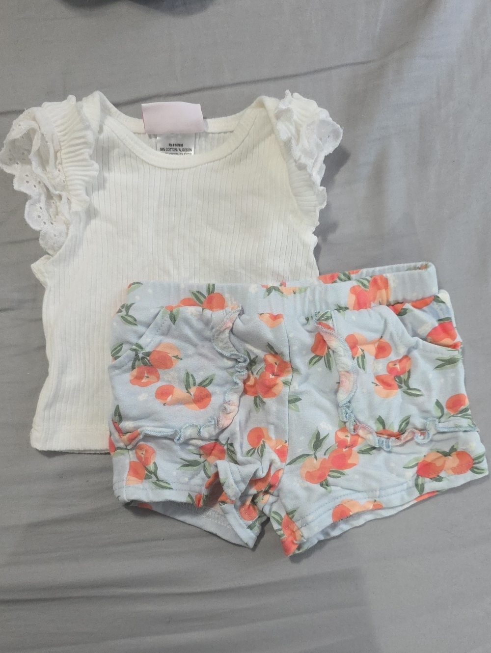 White Ruffled Sleeve Tank with Blue Peach-Print Shorts - Kids